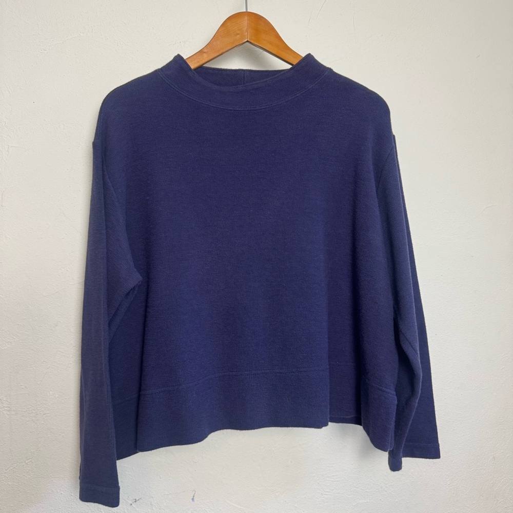 Basic Threads Navy Blue Cotton Mock Neck Boxy Swe… - image 1